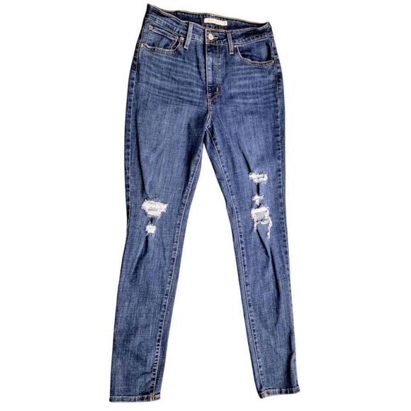 Levi's 721 High Rise Skinny Blue Distressed Denim Jeans - Picture 4 of 15